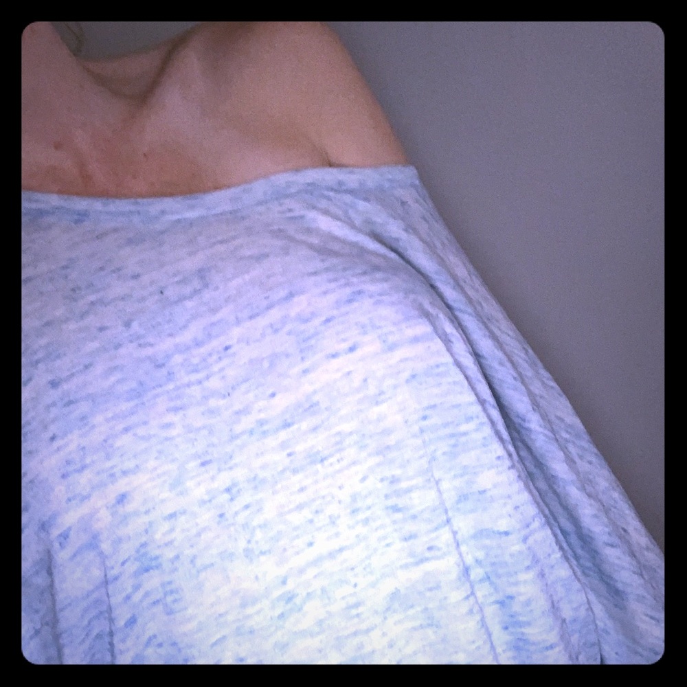 Off shoulder cotton, blue and white shirt